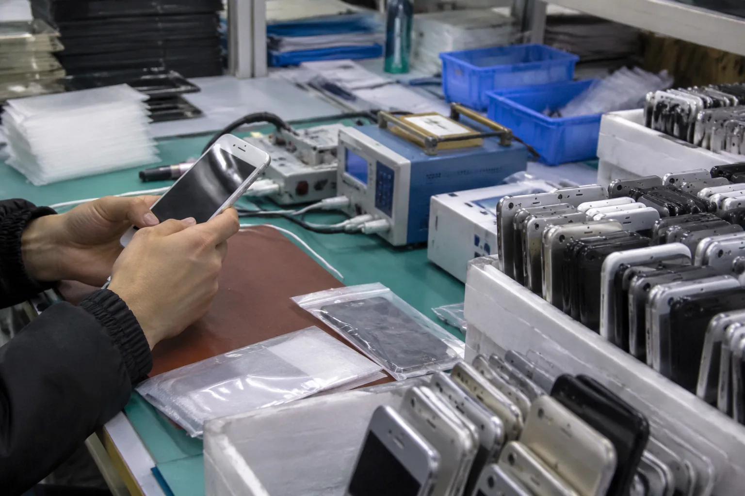 RefurbMarket wholesale refurbished iPhone QC bench in Shenzhen
